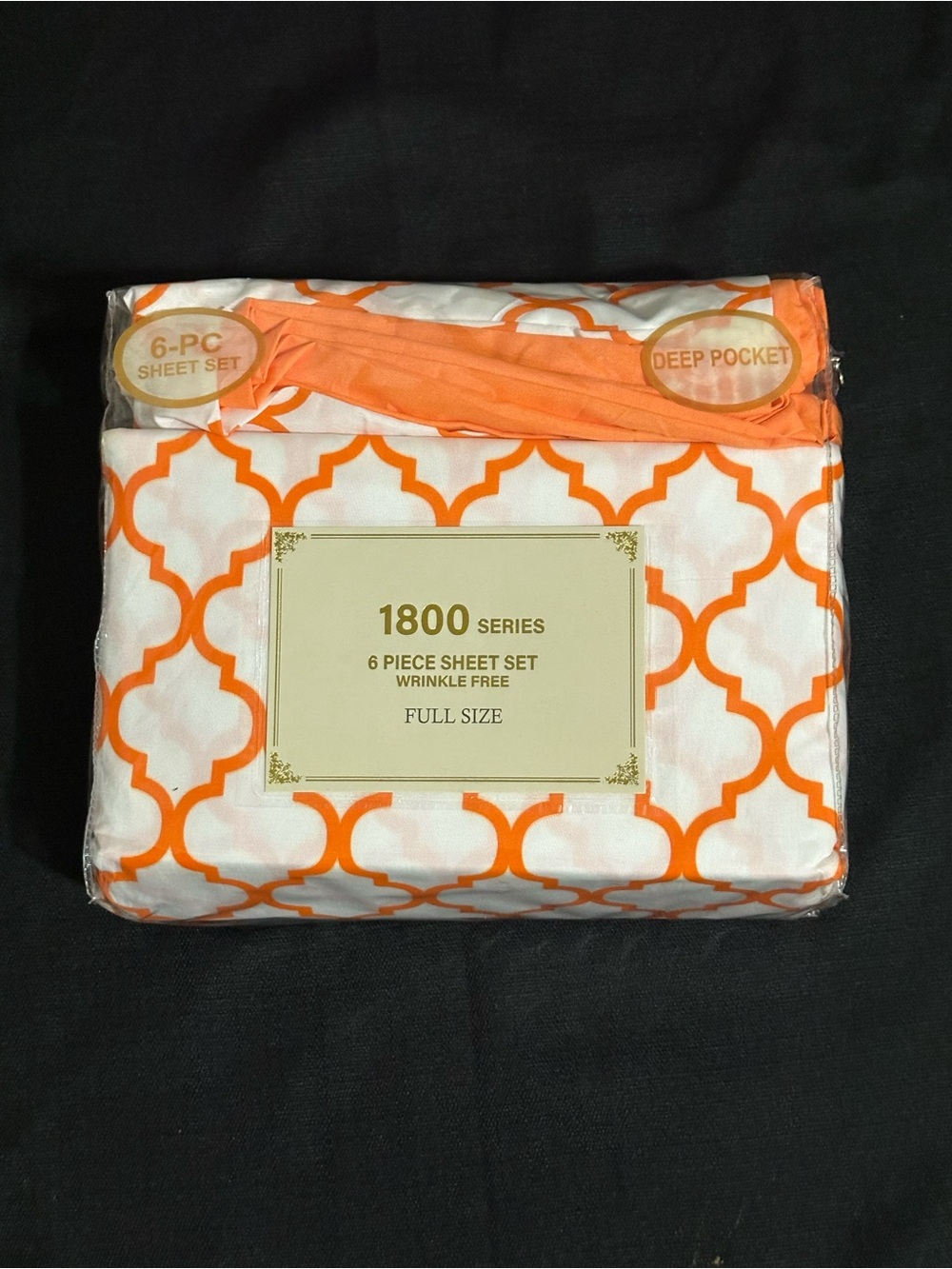 1800 Series Full Size 5-Piece Orange & White Sheet Set